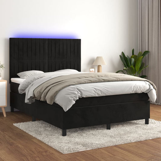 Letto a Molle con Materasso e LED Nero 140x190 cm in Velluto - homemem39