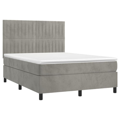 Letto a Molle Materasso e LED Grigio Chiaro 140x200 cm Velluto - homemem39