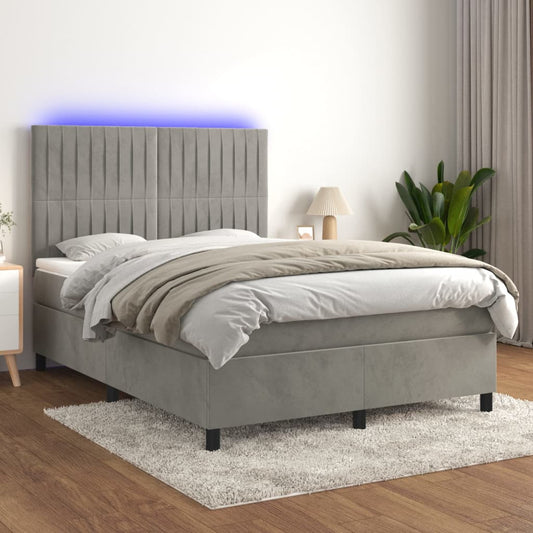 Letto a Molle Materasso e LED Grigio Chiaro 140x200 cm Velluto - homemem39