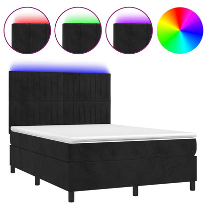 Letto a Molle con Materasso e LED Nero 140x200 cm in Velluto - homemem39