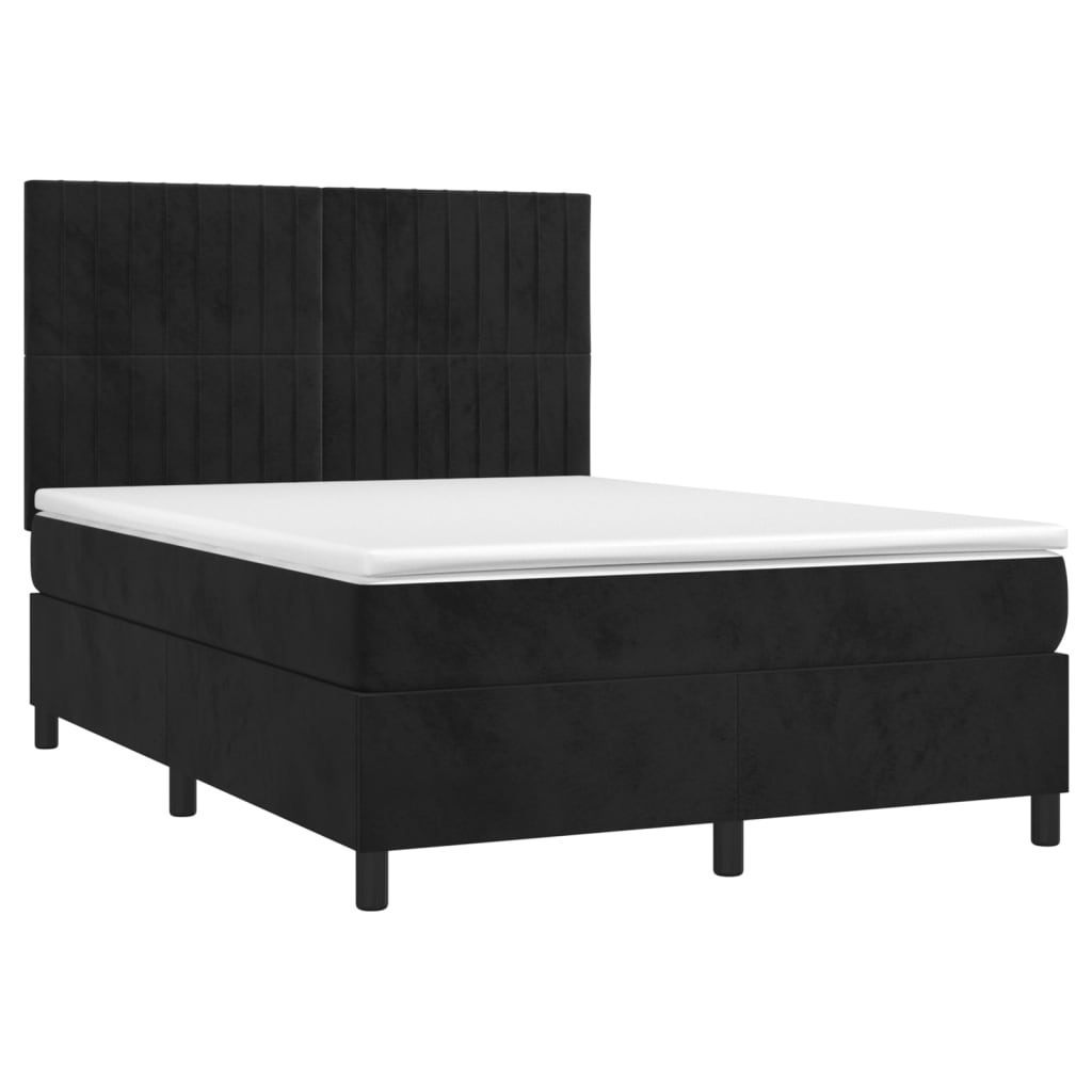 Letto a Molle con Materasso e LED Nero 140x200 cm in Velluto - homemem39