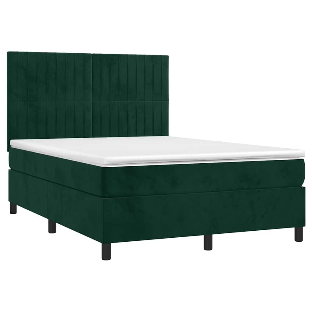 Letto a Molle con Materasso e LED Verde Scuro 140x200cm Velluto | homemem39