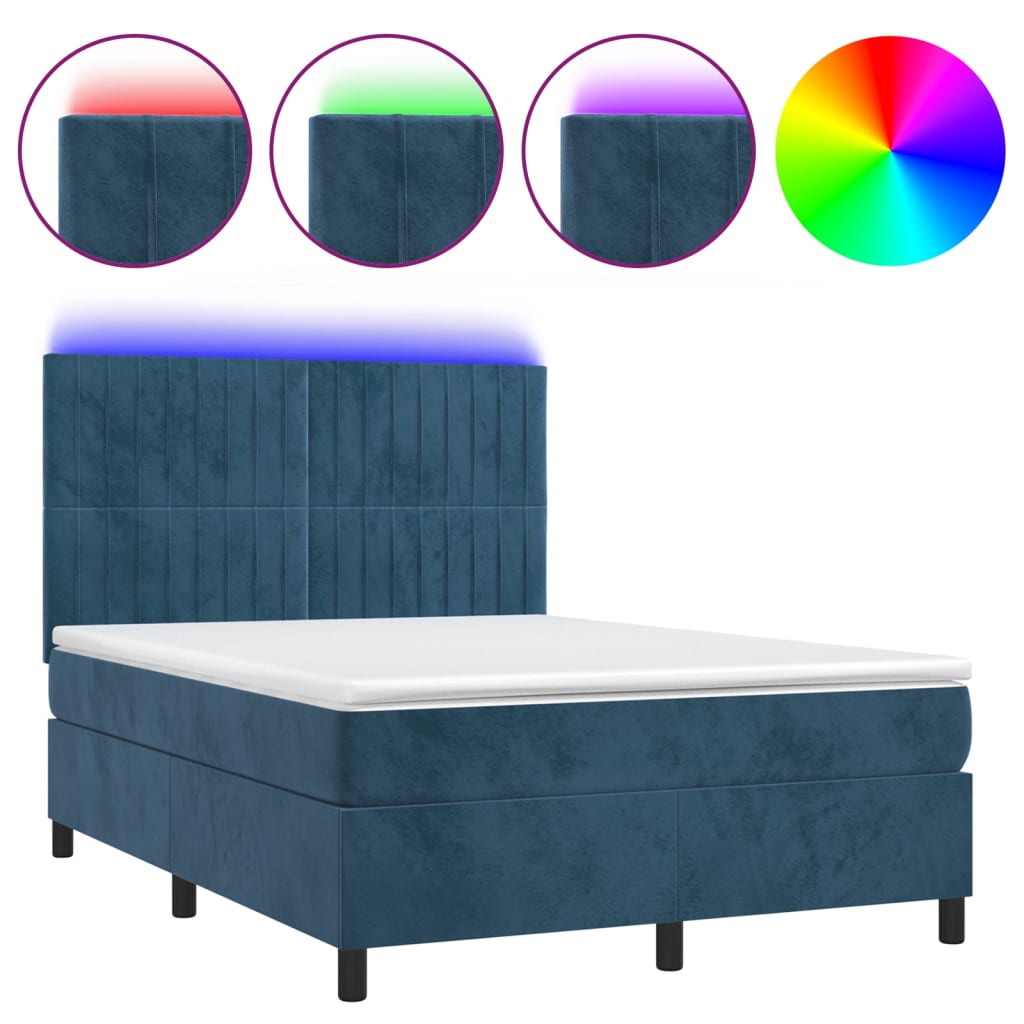 Letto a Molle con Materasso e LED Blu Scuro 140x200 cm - homemem39