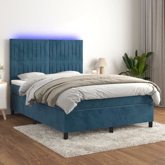 Letto a Molle con Materasso e LED Blu Scuro 140x200 cm - homemem39