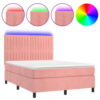 Letto a Molle con Materasso e LED Rosa 140x200 cm in Velluto - homemem39