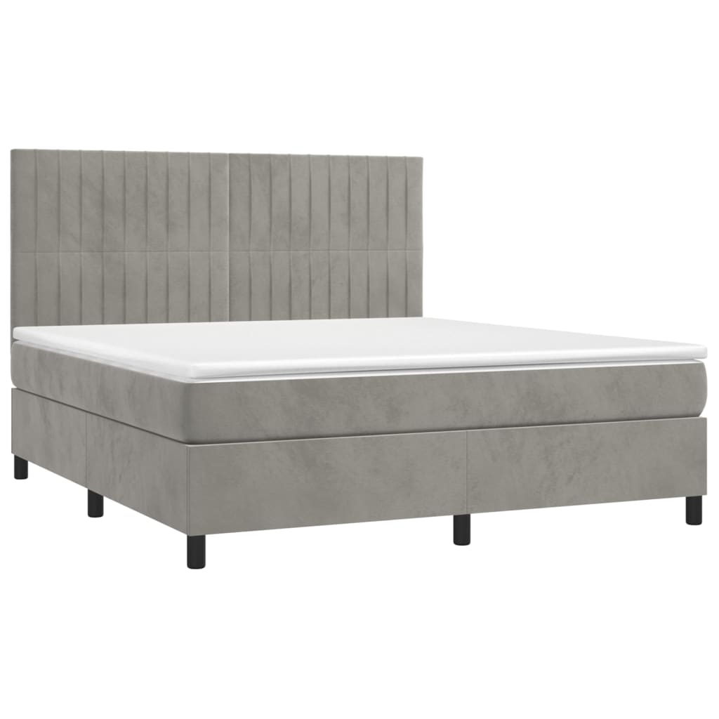 Letto a Molle Materasso e LED Grigio Chiaro 160x200 cm Velluto - homemem39