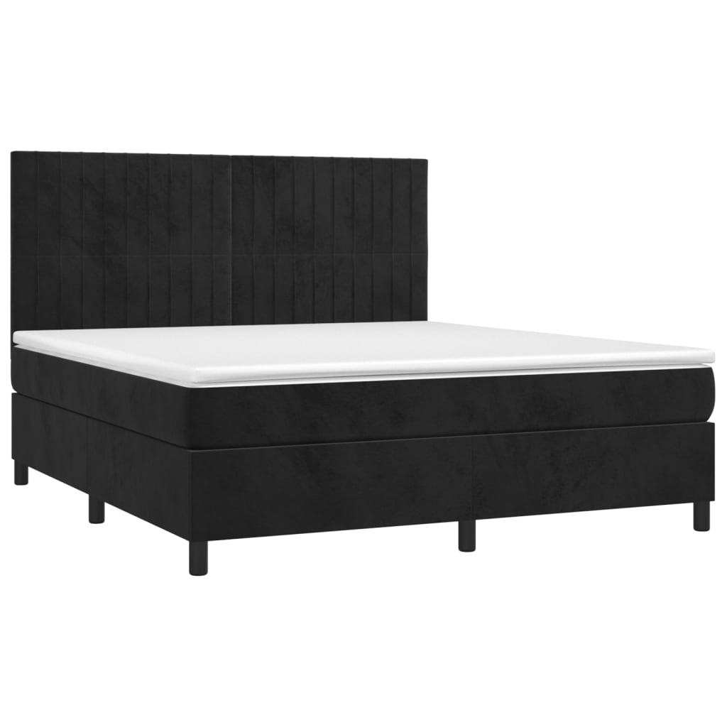 Letto a Molle con Materasso e LED Nero 160x200 cm in Velluto - homemem39
