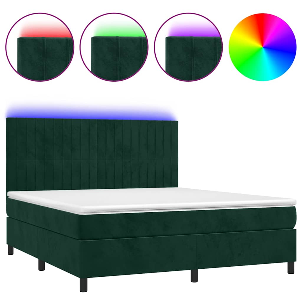 Letto a Molle con Materasso e LED Verde Scuro 160x200cm Velluto | homemem39