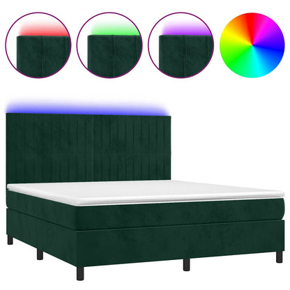 Letto a Molle con Materasso e LED Verde Scuro 160x200cm Velluto | homemem39