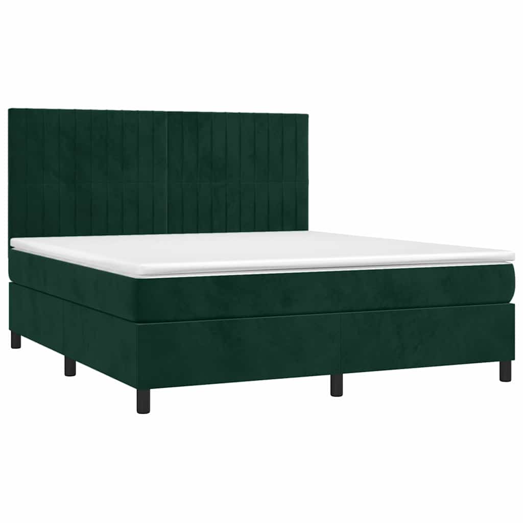Letto a Molle con Materasso e LED Verde Scuro 160x200cm Velluto