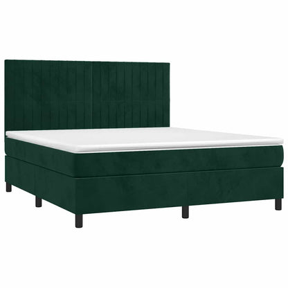 Letto a Molle con Materasso e LED Verde Scuro 160x200cm Velluto