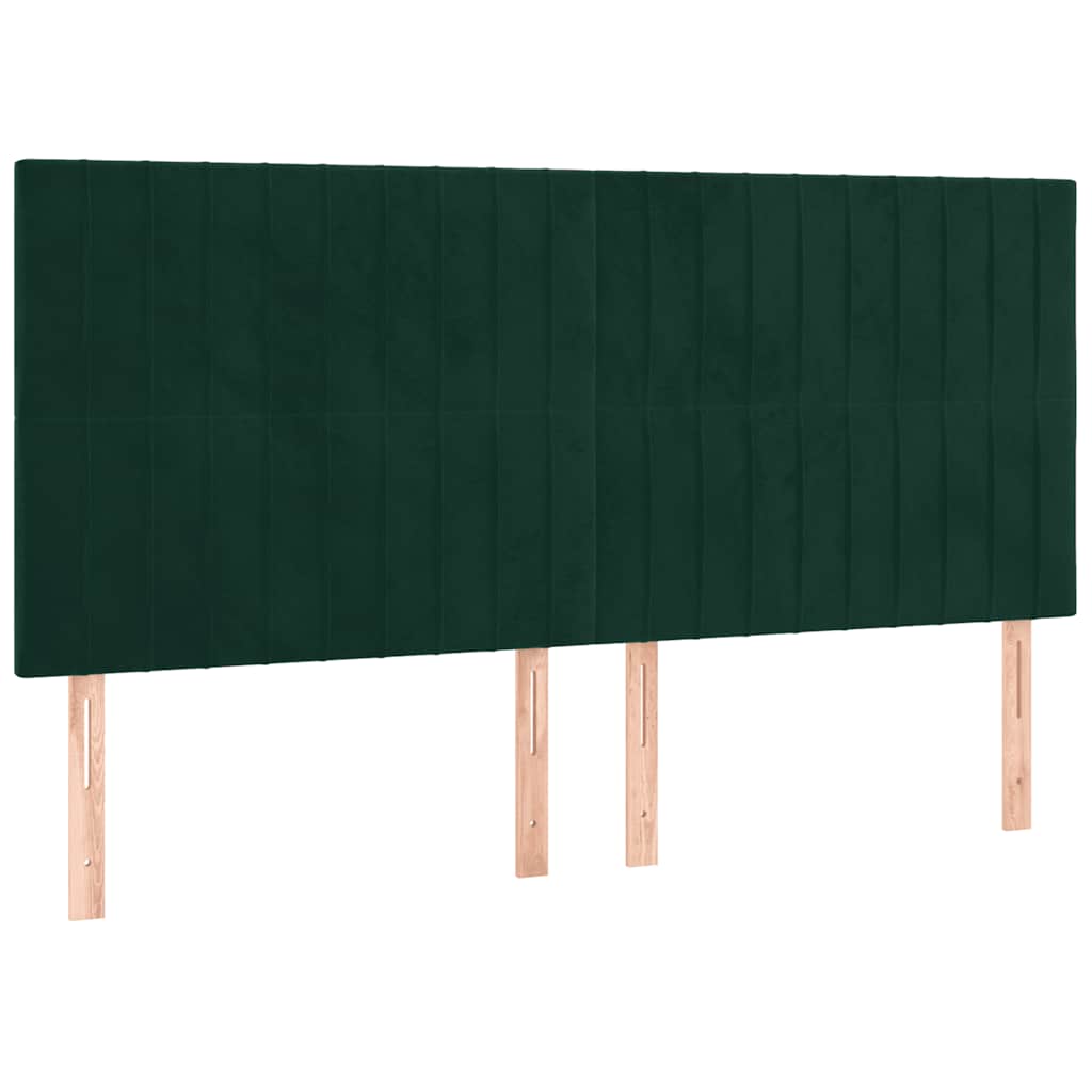 Letto a Molle con Materasso e LED Verde Scuro 160x200cm Velluto