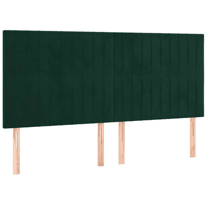 Letto a Molle con Materasso e LED Verde Scuro 160x200cm Velluto