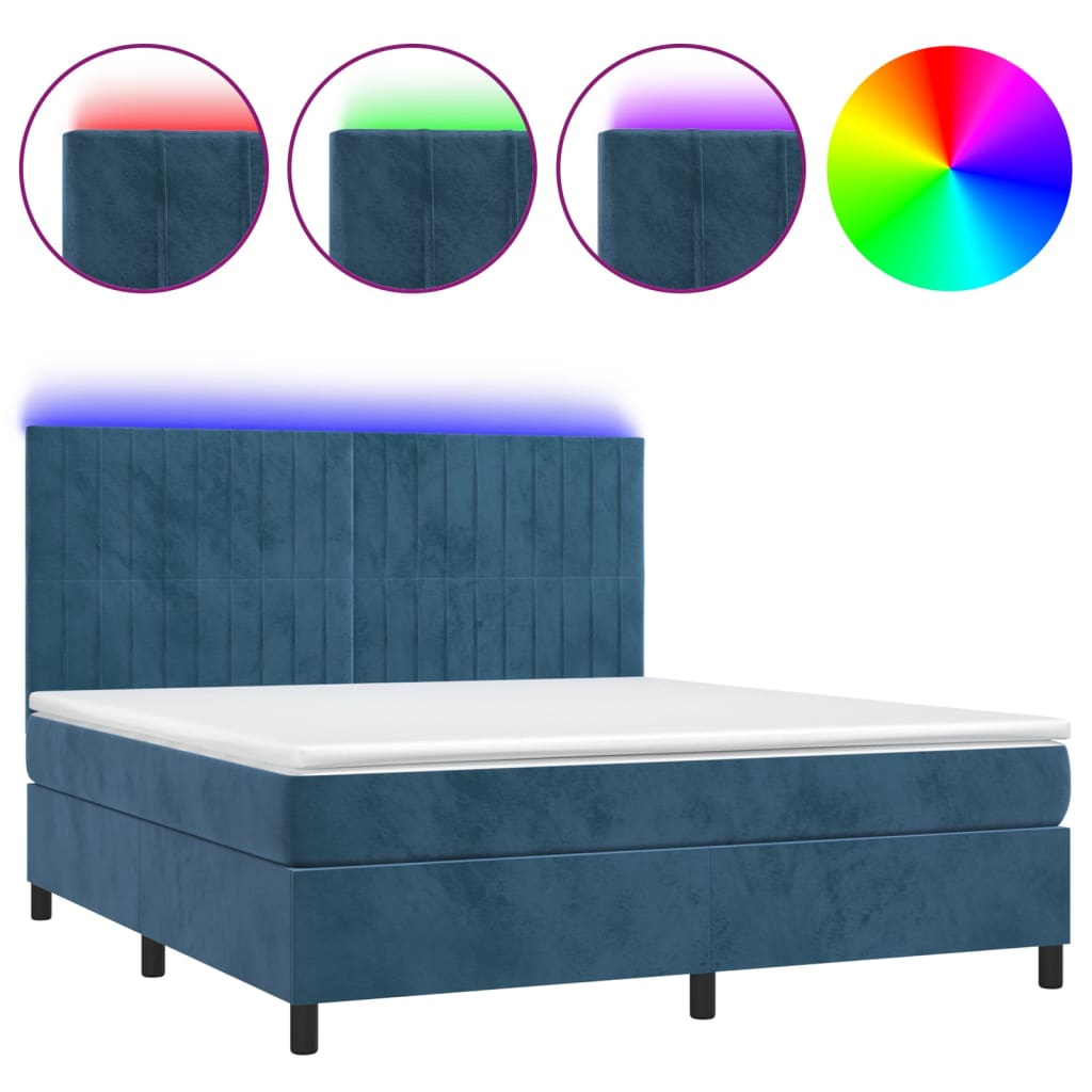 Letto a Molle con Materasso e LED Blu Scuro 160x200 cm - homemem39
