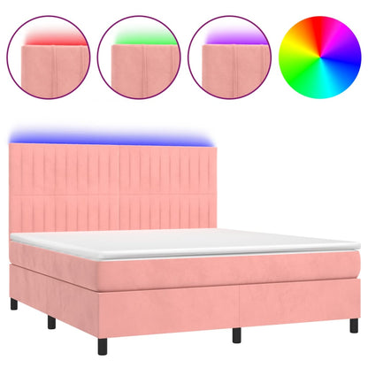 Letto a Molle con Materasso e LED Rosa 160x200 cm in Velluto - homemem39