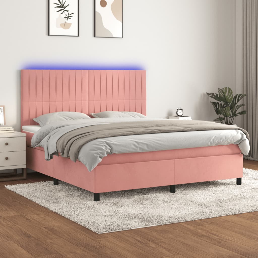 Letto a Molle con Materasso e LED Rosa 160x200 cm in Velluto - homemem39