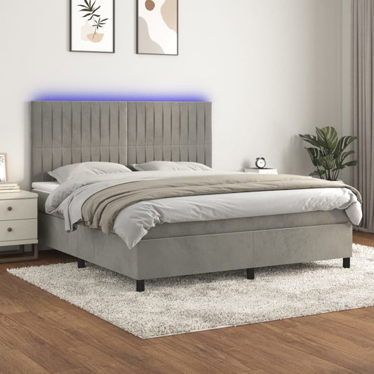 Letto a Molle Materasso e LED Grigio Chiaro 180x200 cm Velluto - homemem39