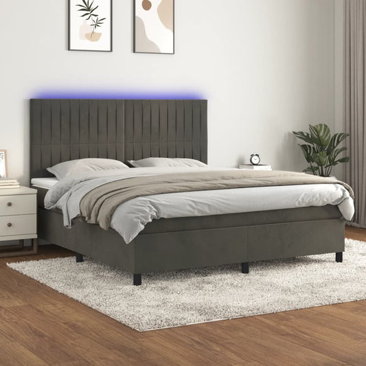 Letto a Molle con Materasso e LED Grigio Scuro 180x200 cm - homemem39