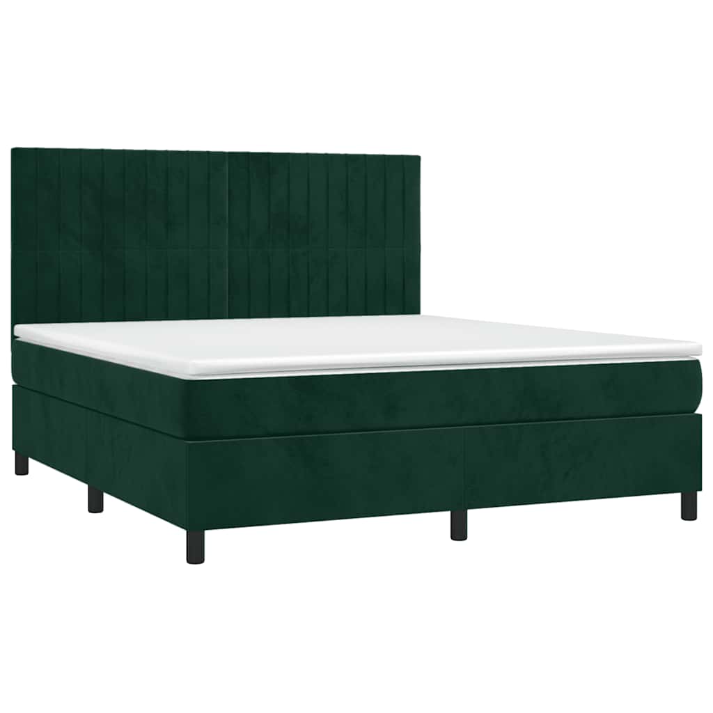 Letto a Molle con Materasso e LED Verde Scuro 180x200cm Velluto | homemem39