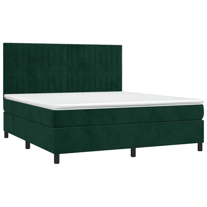Letto a Molle con Materasso e LED Verde Scuro 180x200cm Velluto