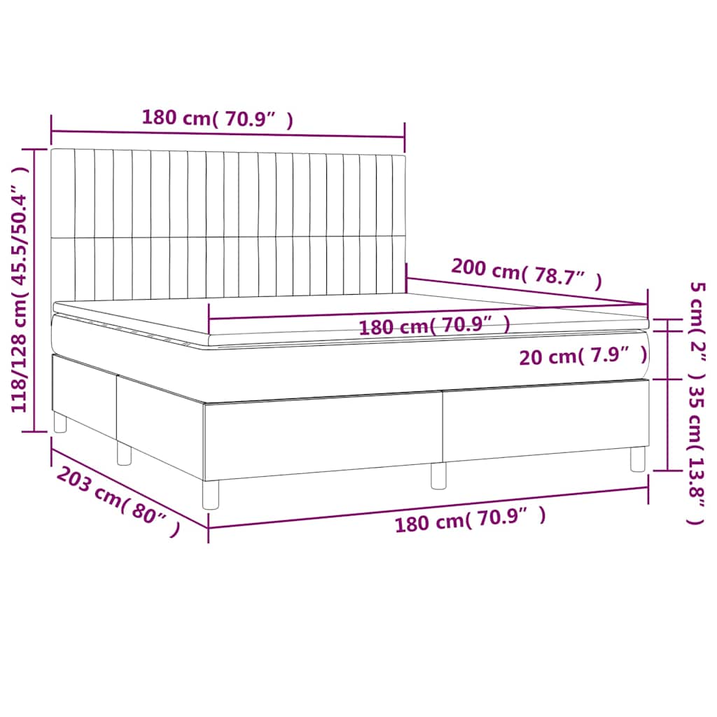 Letto a Molle con Materasso e LED Blu Scuro 180x200 cm | homemem39
