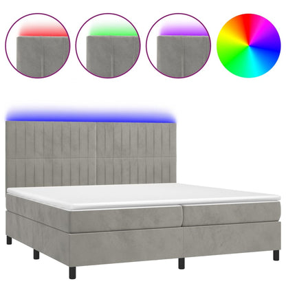 Letto a Molle Materasso e LED Grigio Chiaro 200x200 cm Velluto - homemem39