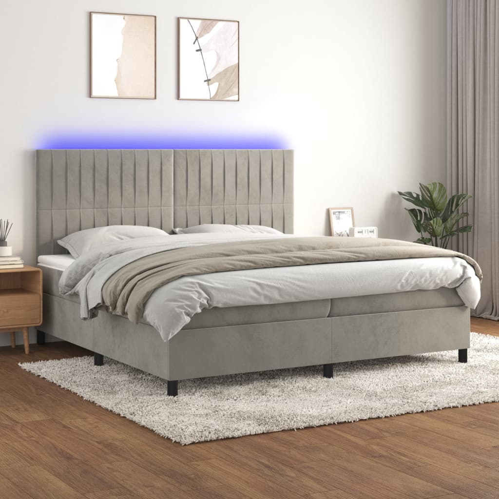 Letto a Molle Materasso e LED Grigio Chiaro 200x200 cm Velluto - homemem39