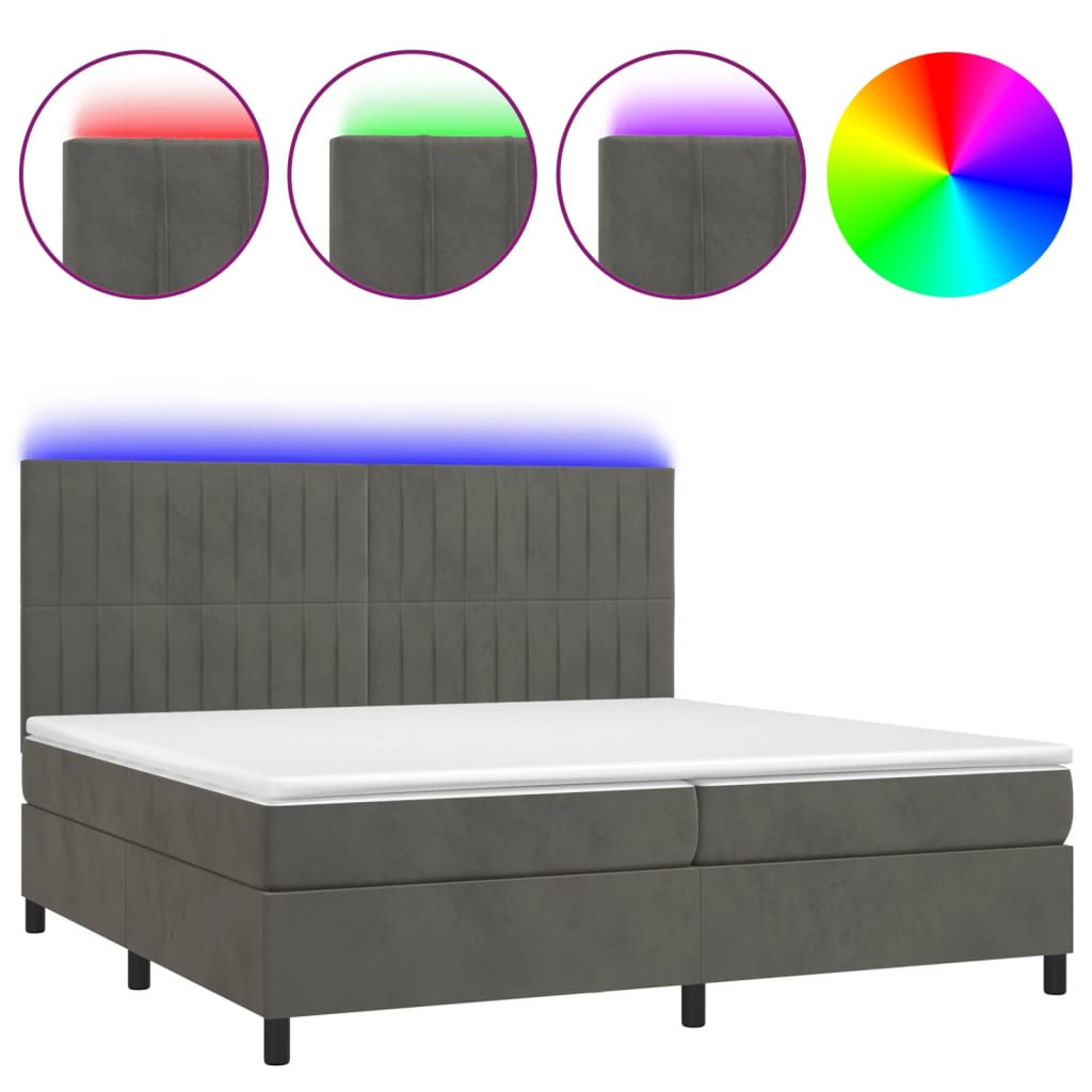 Letto a Molle con Materasso e LED Grigio Scuro 200x200 cm - homemem39