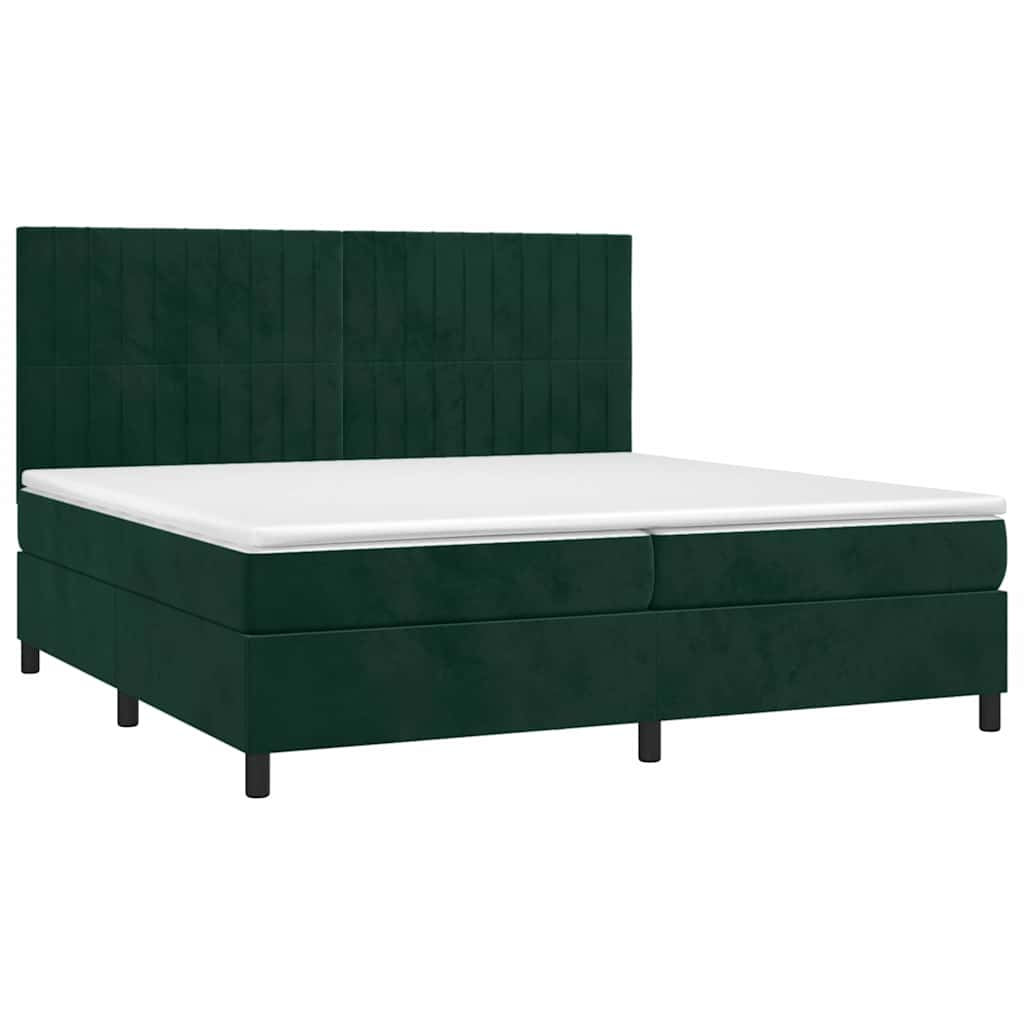 Letto a Molle con Materasso e LED Verde Scuro 200x200cm Velluto | homemem39