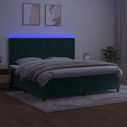 Letto a Molle con Materasso e LED Verde Scuro 200x200cm Velluto