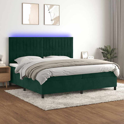 Letto a Molle con Materasso e LED Verde Scuro 200x200cm Velluto | homemem39