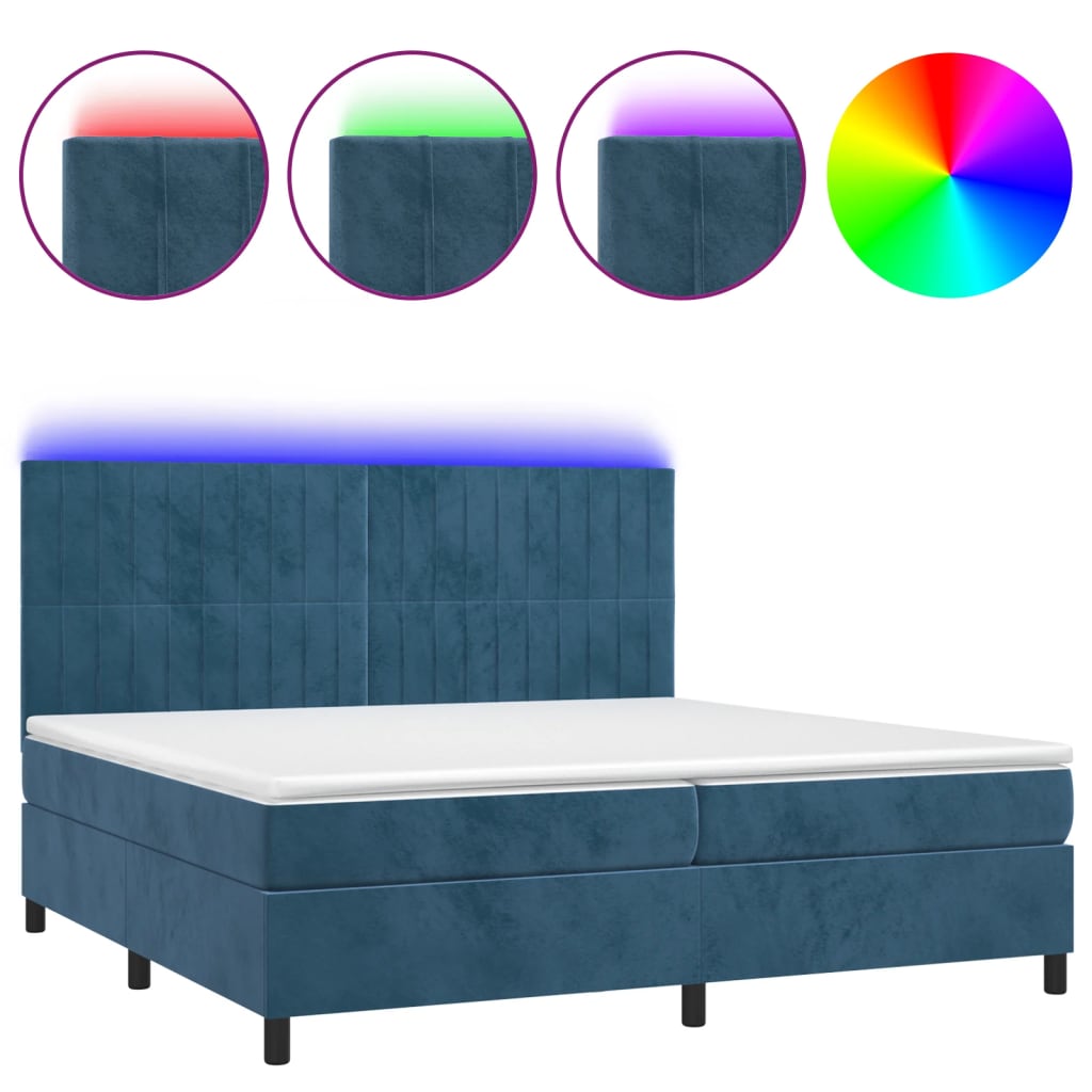 Letto a Molle con Materasso e LED Blu Scuro 200x200 cm - homemem39