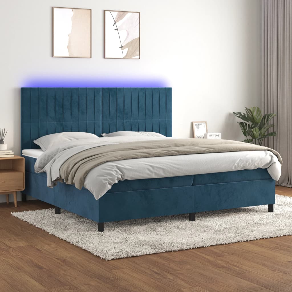 Letto a Molle con Materasso e LED Blu Scuro 200x200 cm - homemem39
