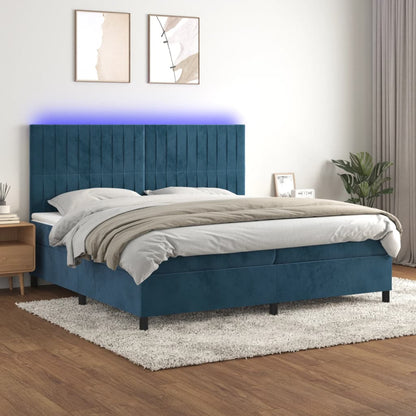 Letto a Molle con Materasso e LED Blu Scuro 200x200 cm - homemem39