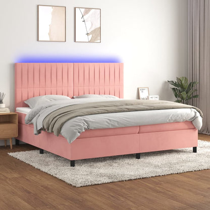 Letto a Molle con Materasso e LED Rosa 200x200 cm in Velluto - homemem39