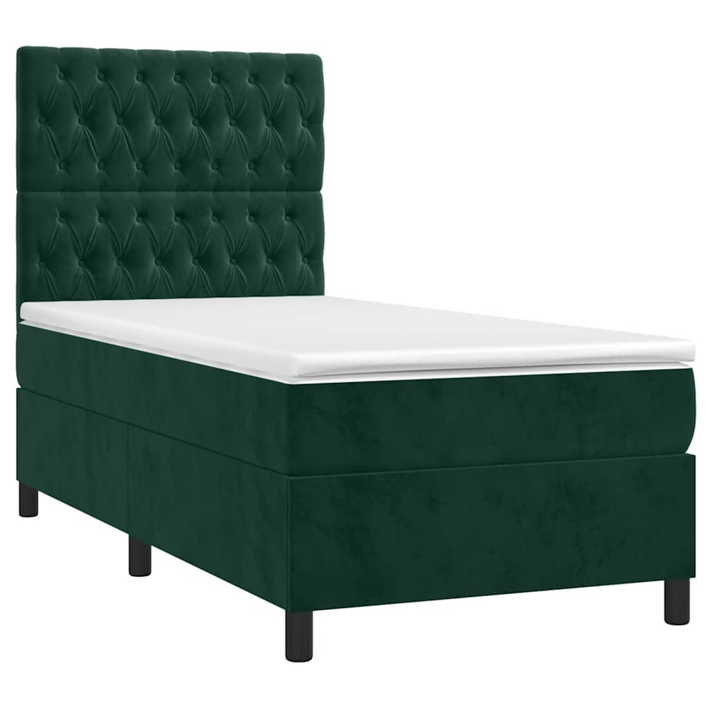 Letto a Molle con Materasso e LED Verde Scuro 80x200cm Velluto | homemem39