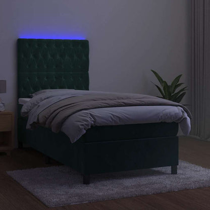 Letto a Molle con Materasso e LED Verde Scuro 80x200cm Velluto