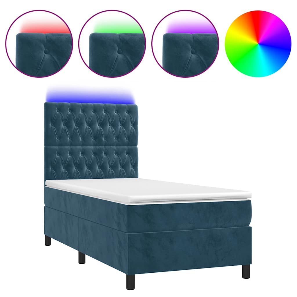 Letto a Molle con Materasso e LED Blu Scuro 80x200cm in Velluto | homemem39