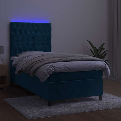 Letto a Molle con Materasso e LED Blu Scuro 80x200cm in Velluto