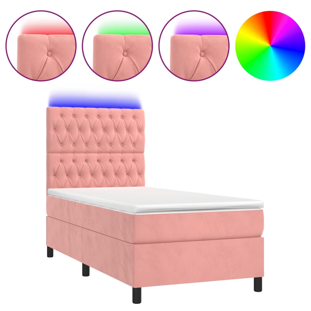 Letto a Molle con Materasso e LED Rosa 80x200 cm in Velluto - homemem39