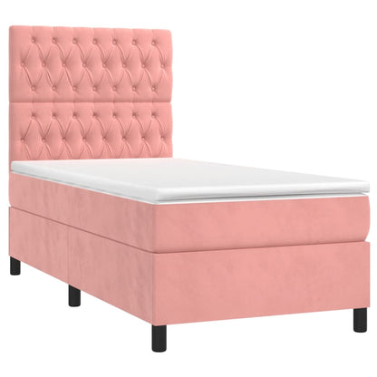 Letto a Molle con Materasso e LED Rosa 80x200 cm in Velluto - homemem39
