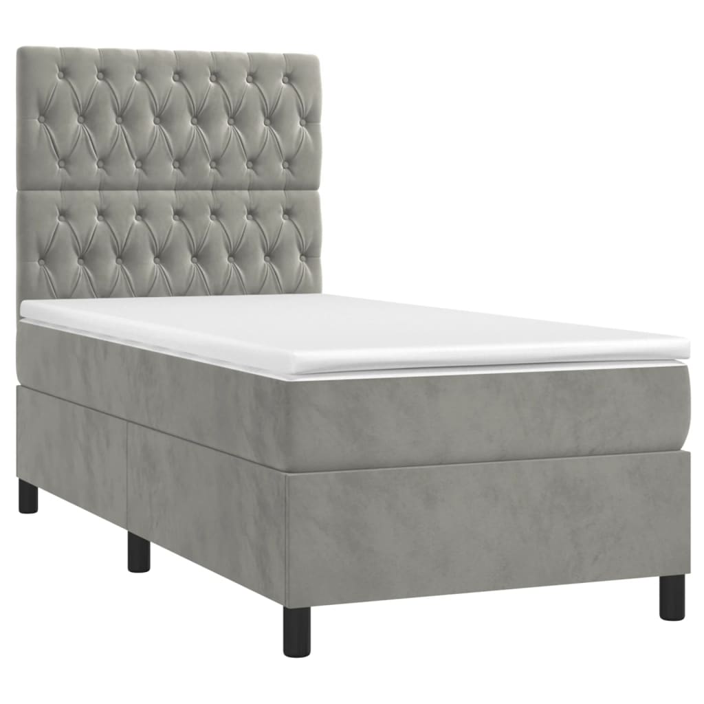 Letto a Molle Materasso e LED Grigio Chiaro 90x190 cm Velluto - homemem39