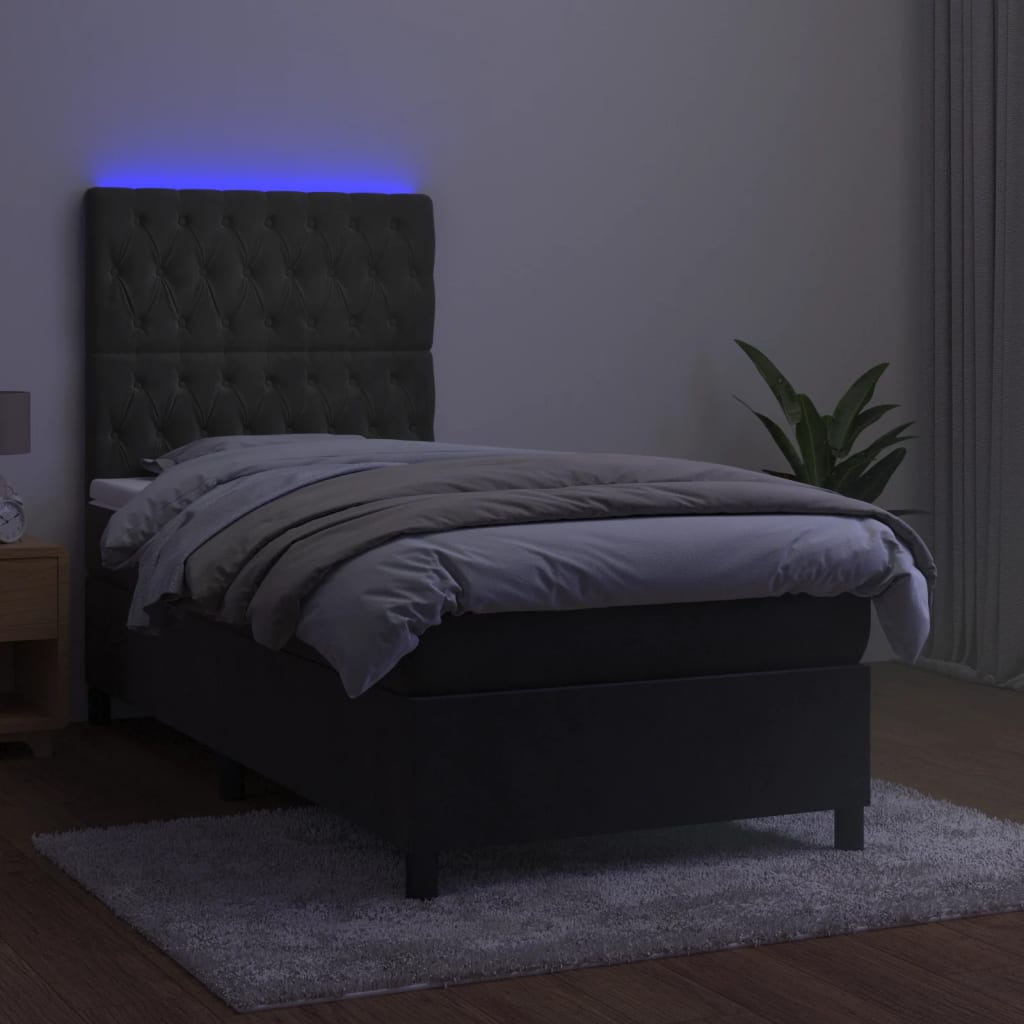 Letto a Molle con Materasso e LED Grigio Scuro 90x190cm Velluto - homemem39