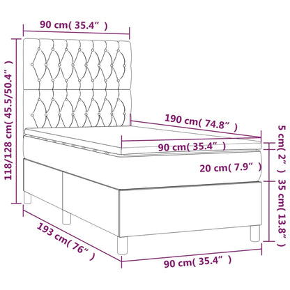 Letto a Molle con Materasso e LED Nero 90x190 cm in Velluto