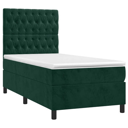 Letto a Molle con Materasso e LED Verde Scuro 90x190 cm Velluto