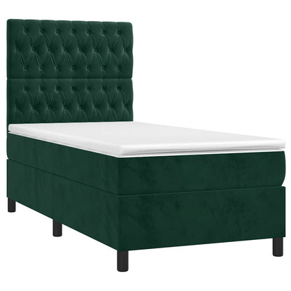 Letto a Molle con Materasso e LED Verde Scuro 100x200cm Velluto | homemem39