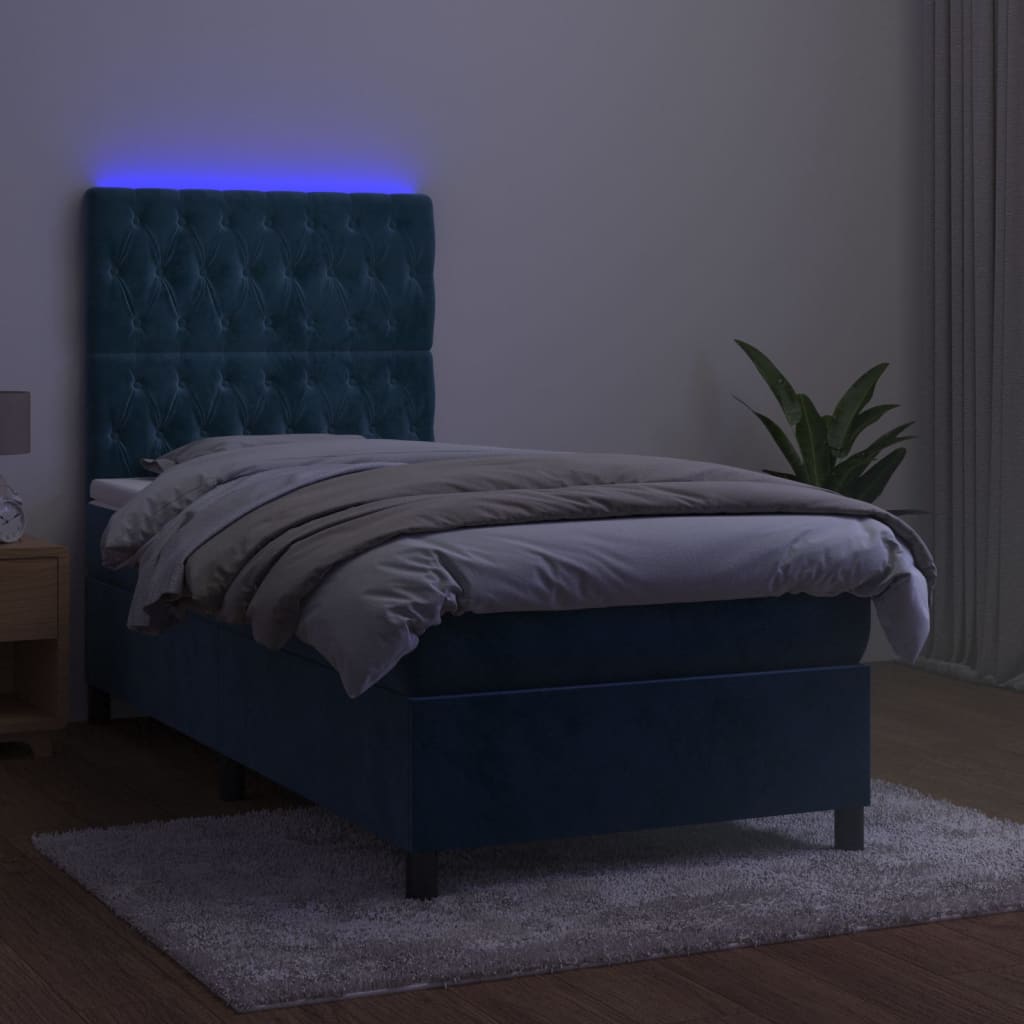 Letto a Molle con Materasso e LED Blu Scuro 100x200 cm - homemem39