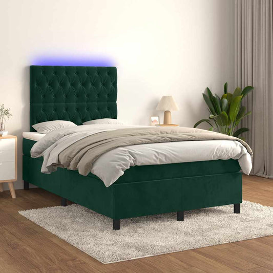 Letto a Molle con Materasso e LED Verde Scuro 120x200cm Velluto