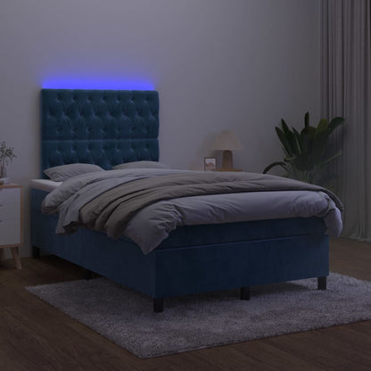 Letto a Molle con Materasso e LED Blu Scuro 120x200cm