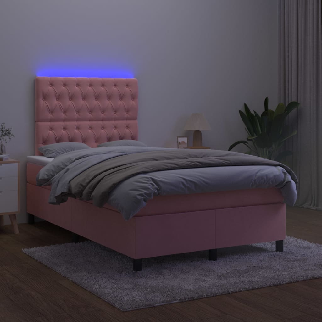 Letto a Molle con Materasso e LED Rosa 120x200 cm in Velluto - homemem39